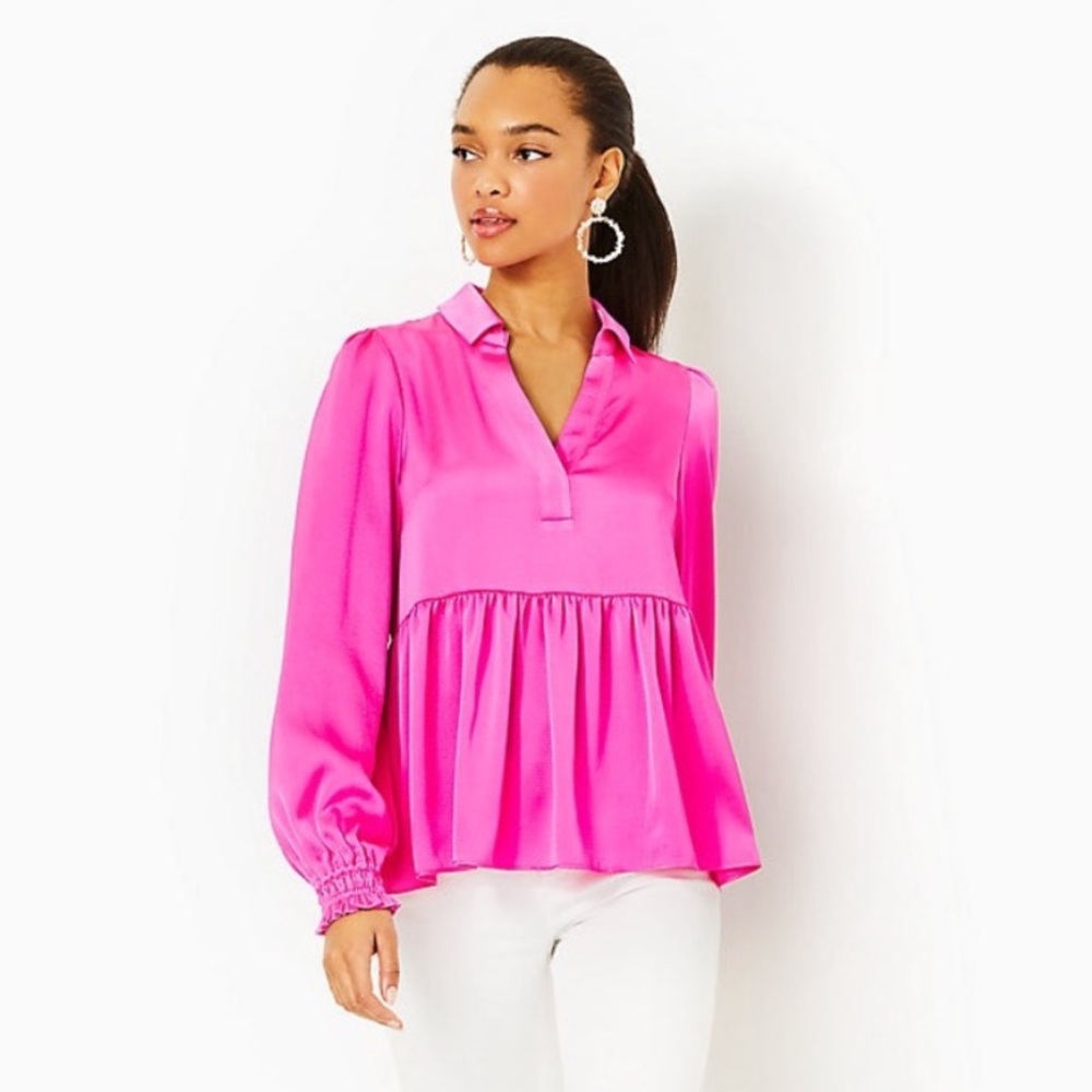 LILLY PULITZER JAYLENE LONG SLEEVE TOP CERISE PINK BLOUSE TOP 4